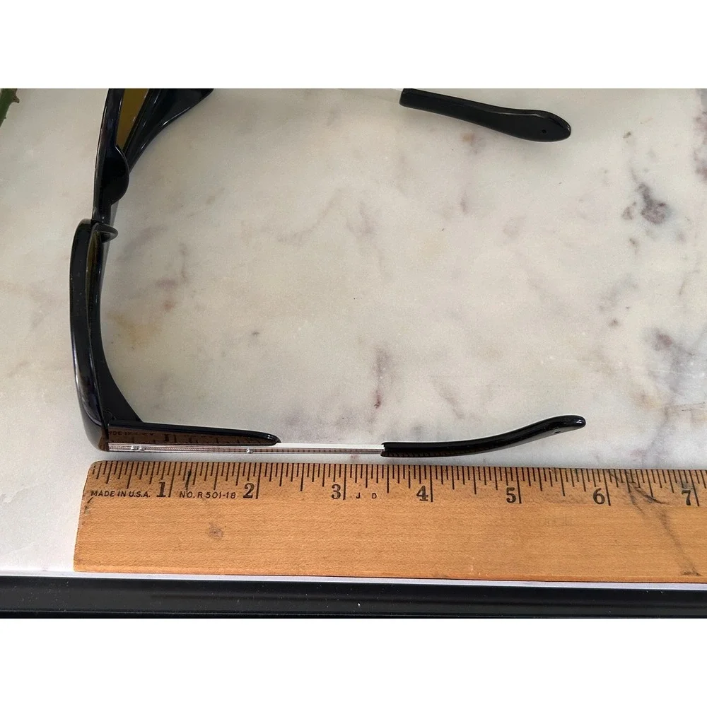 Vintage Polarized Fisherman Glasses Japan 3787 Black Frame Amber Lens Wrap